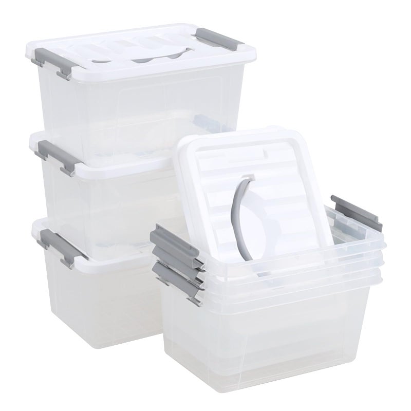 Ramddy Small Plastic Storage Container Pack of 6, 5 L Clear Latching Storage Box with White Lid and Grey Handleï¼Œ F - Image 1